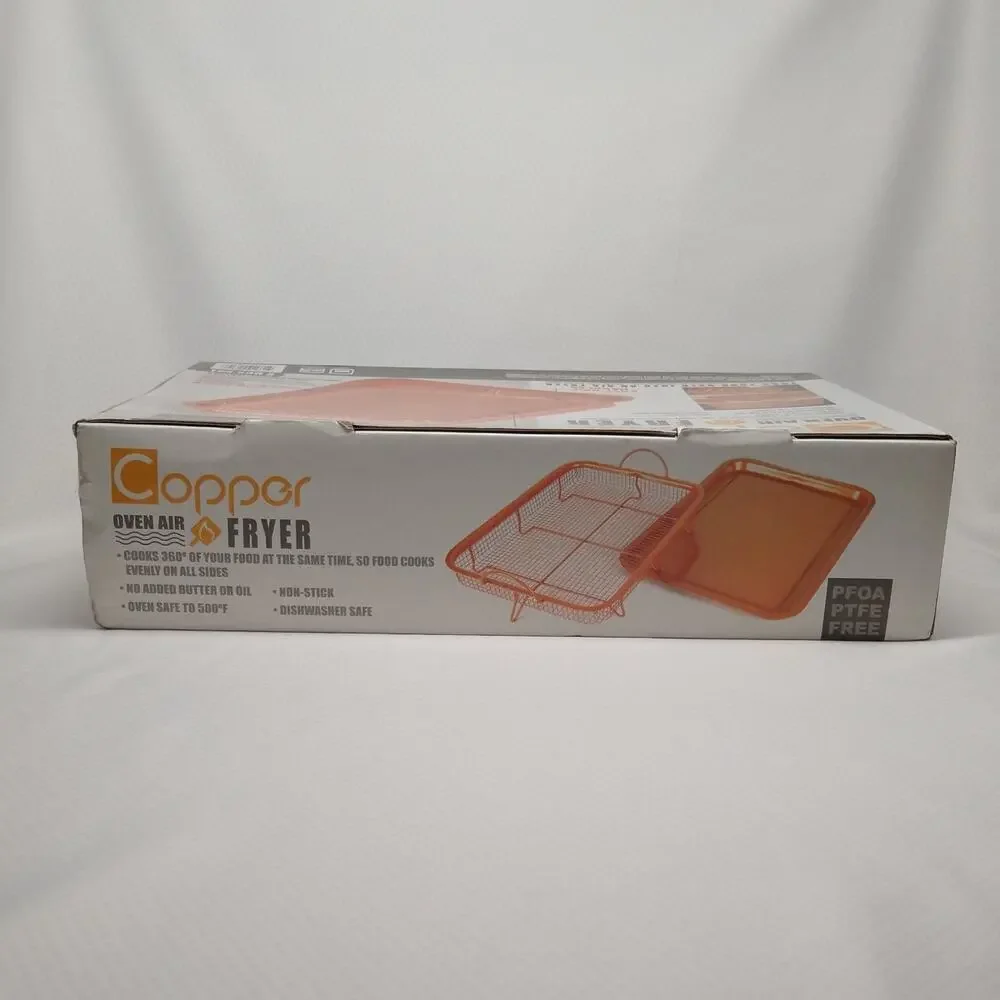 Copper Oven Air Fryer Crisper Basket Tray 2 Piece Set Non Stick New Box
